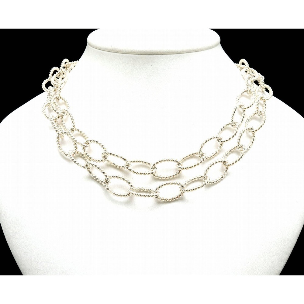 TIFFANY Co Twist Ring Chain Pendant Necklace Strands Silver